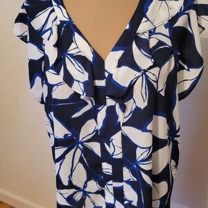 Liz Claiborne Navy and White Floral Blouse